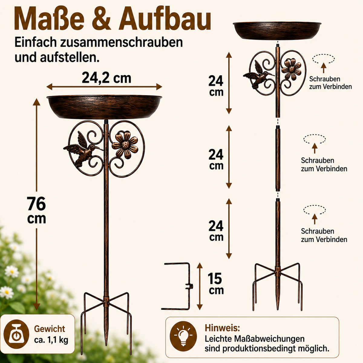 VogelHof™ – Futterplatz und Vogelbad im warmen Retro-Look