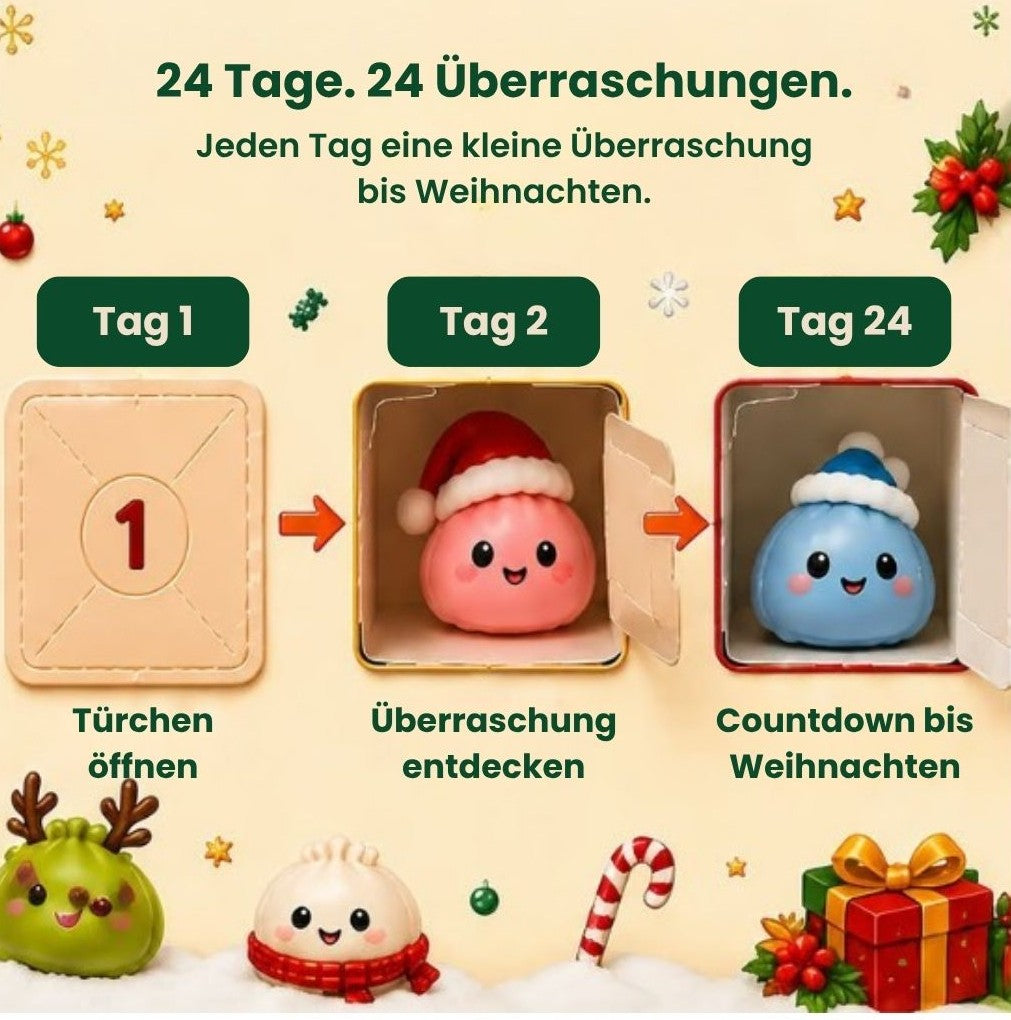 Squishies-Adventskalender™ - Mit 24 süßen Dumpling-Figuren bis Weihnachten zählen