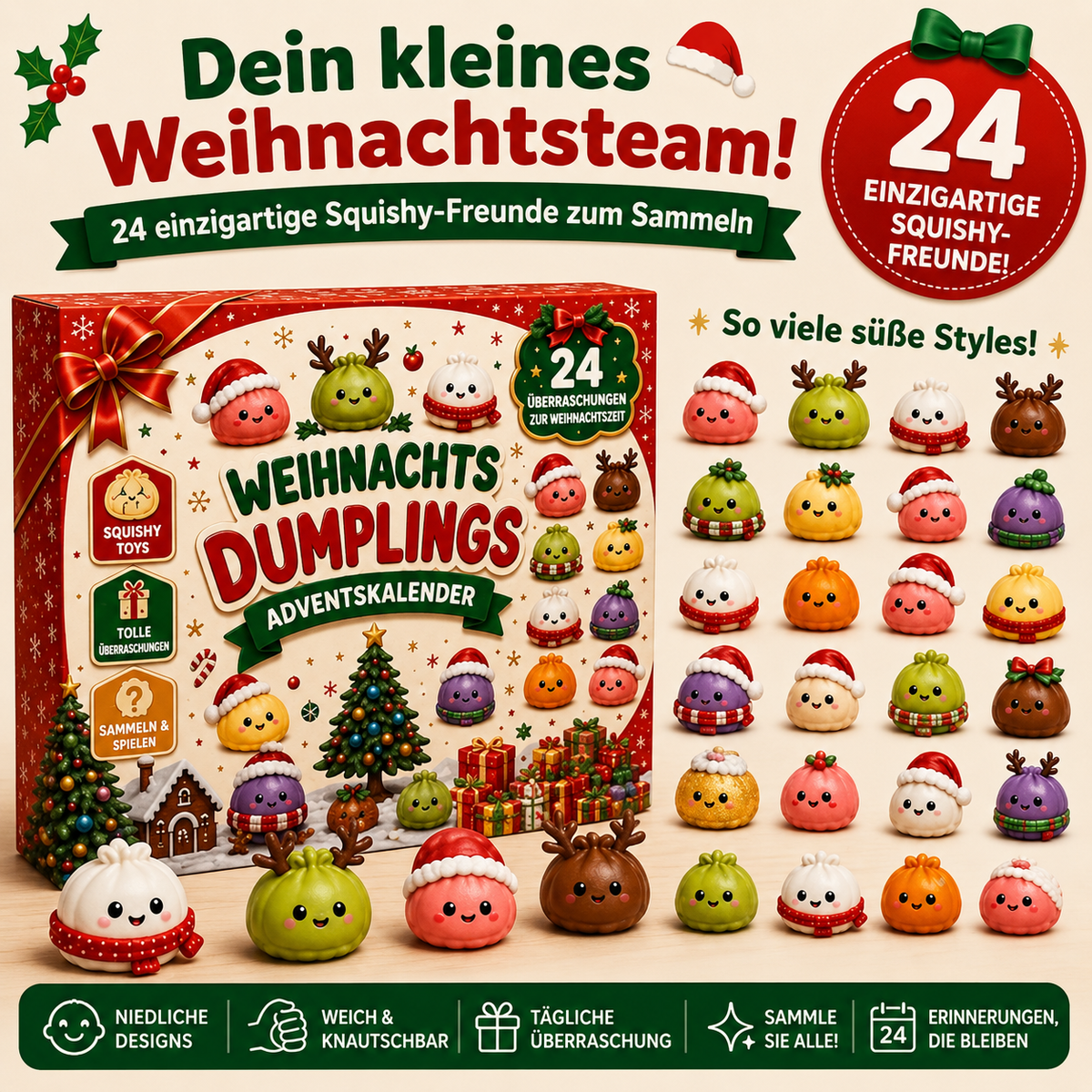Squishies-Adventskalender™ - Mit 24 süßen Dumpling-Figuren bis Weihnachten zählen
