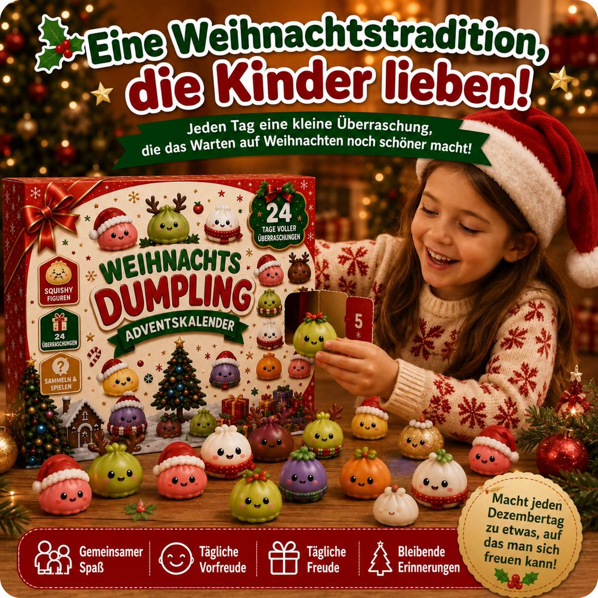 Squishies-Adventskalender™ - Mit 24 süßen Dumpling-Figuren bis Weihnachten zählen
