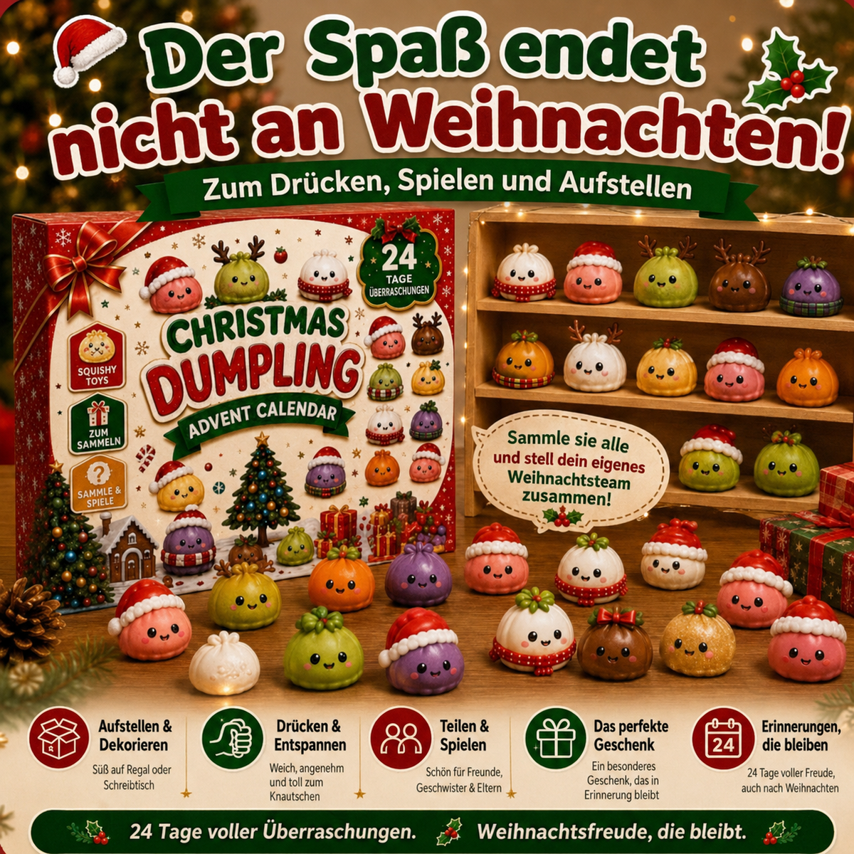 Squishies-Adventskalender™ - Mit 24 süßen Dumpling-Figuren bis Weihnachten zählen