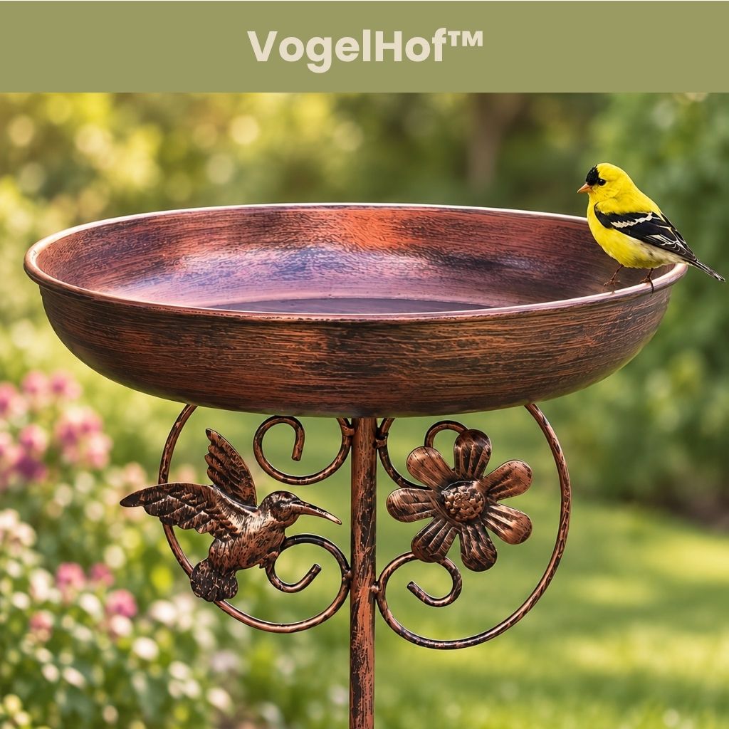VogelHof™ – Futterplatz und Vogelbad im warmen Retro-Look
