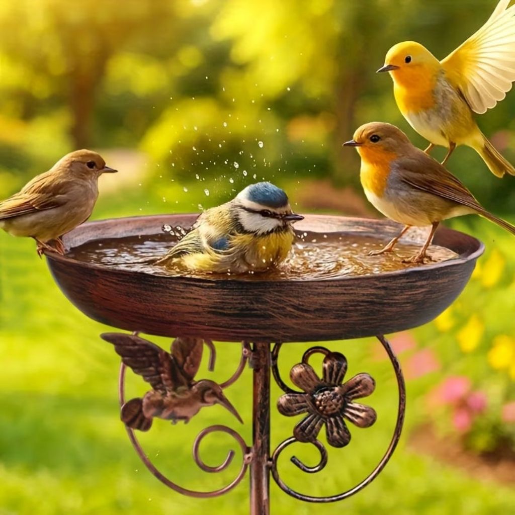 VogelHof™ – Futterplatz und Vogelbad im warmen Retro-Look