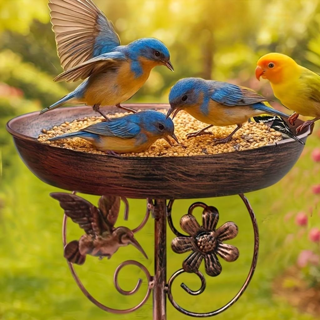 VogelHof™ – Futterplatz und Vogelbad im warmen Retro-Look