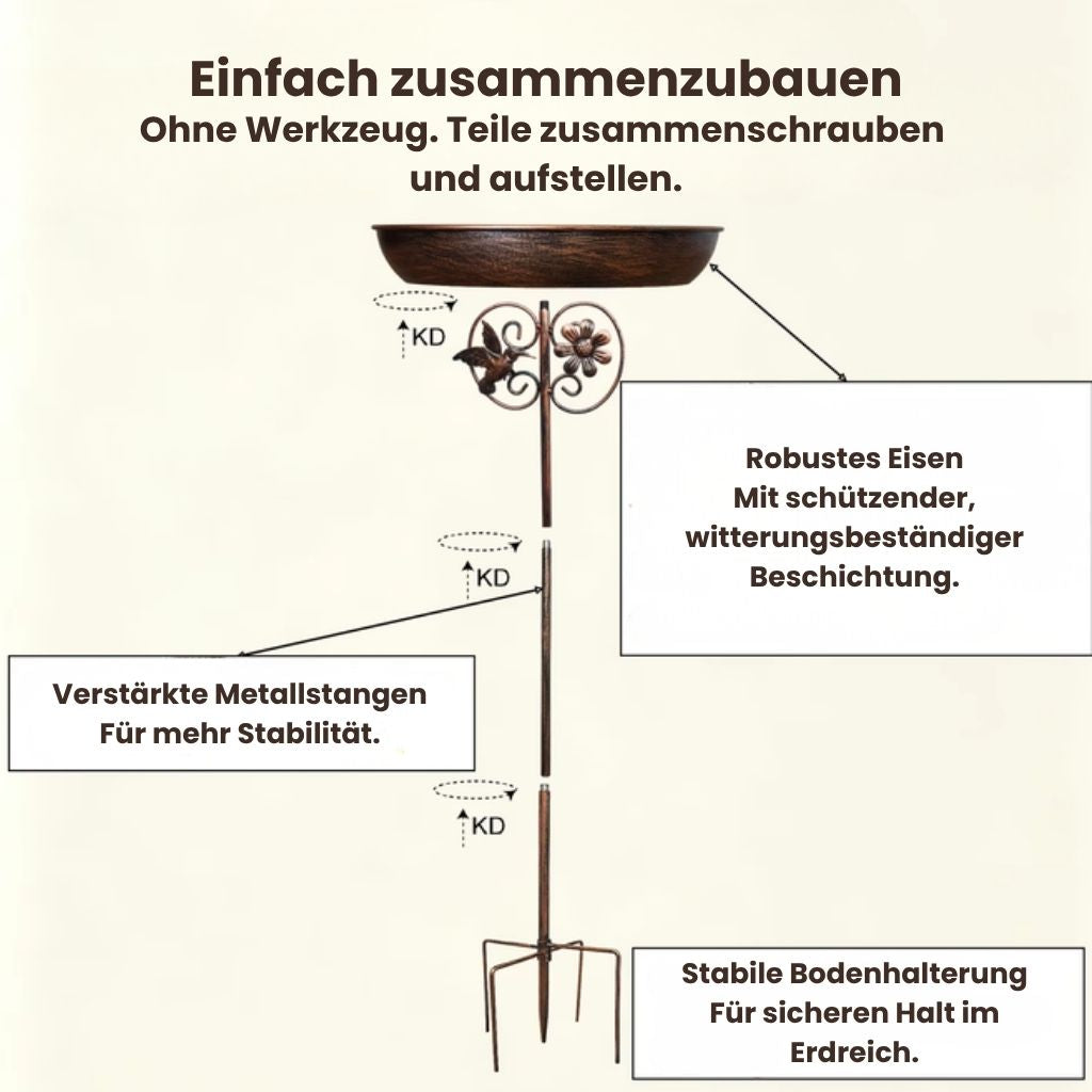 VogelHof™ – Futterplatz und Vogelbad im warmen Retro-Look