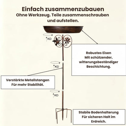 VogelHof™ – Futterplatz und Vogelbad im warmen Retro-Look